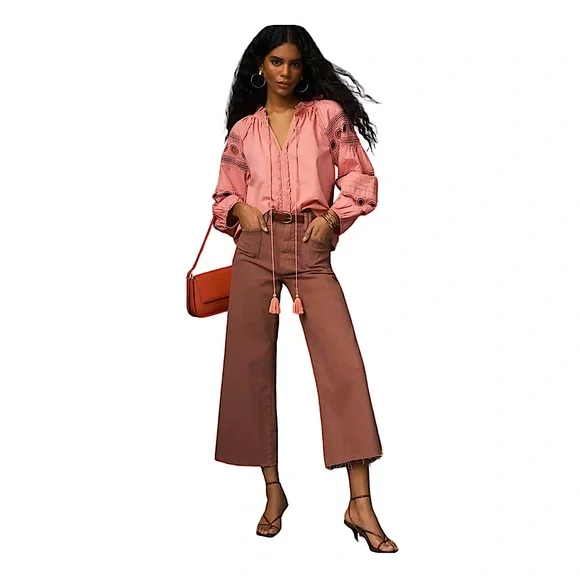 Anthropology Forever That Girl Long-Sleeve V-Neck Peasant Blouse runs large - Picture 3 of 6